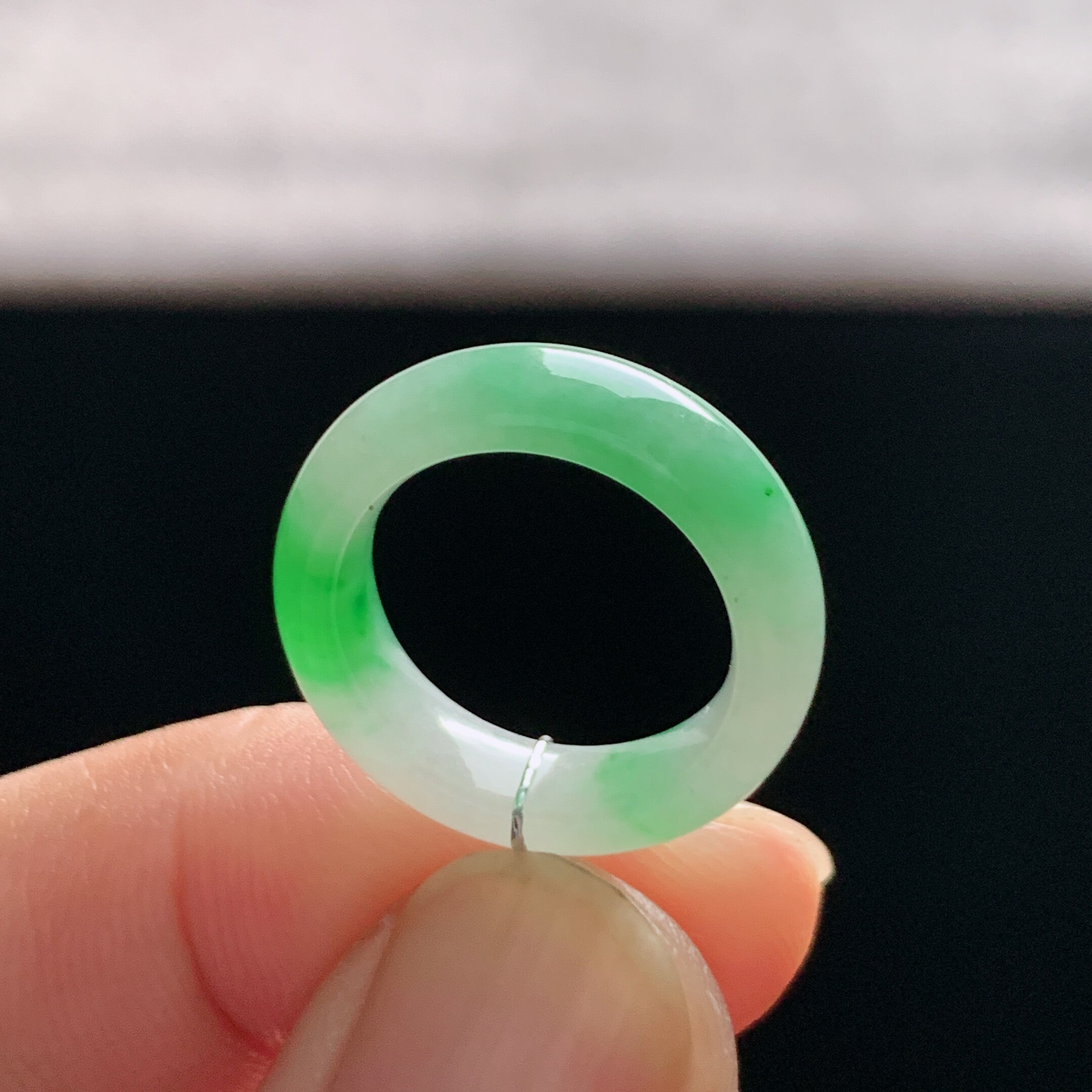 Myanmar natural A-grade ice waxy floating green jade ring