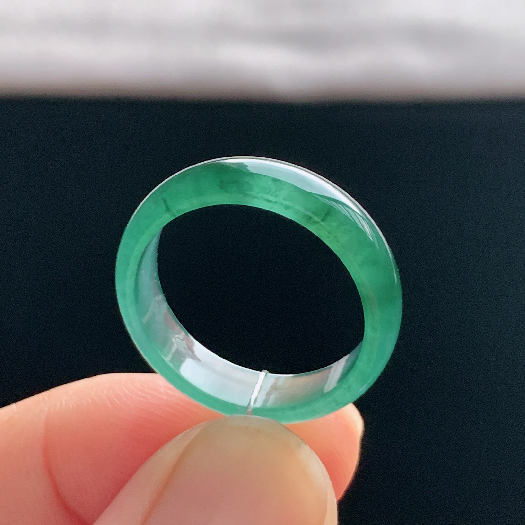 Natural A-grade ice jade floating flower plain ring