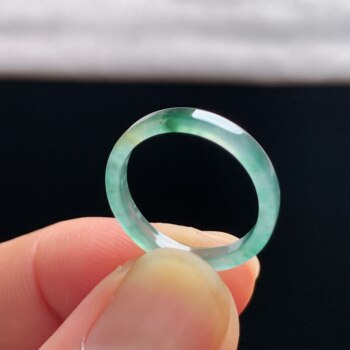 Natural a-grade ice jade floating flower square ring