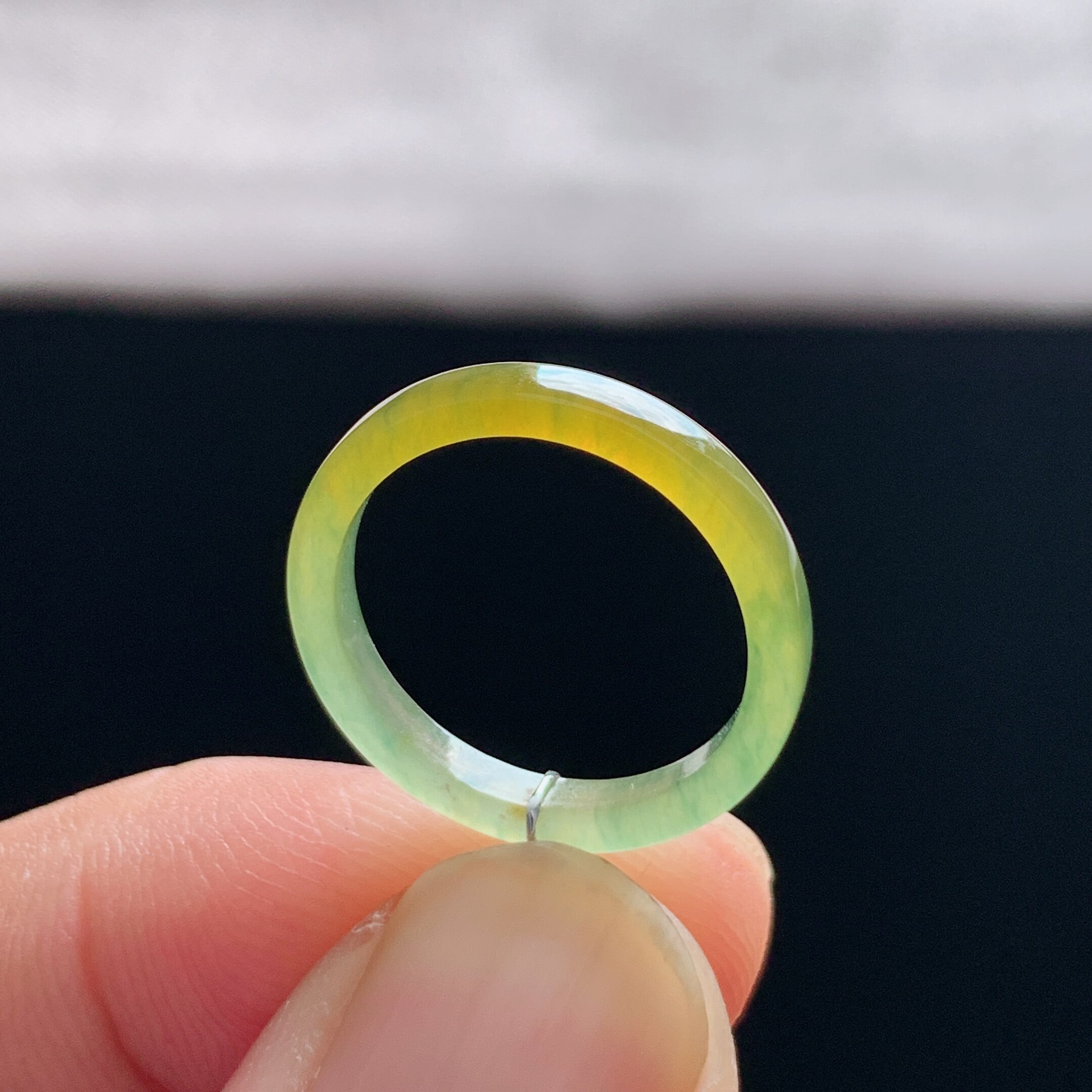 Natural A-grade ice yellow jade square ring