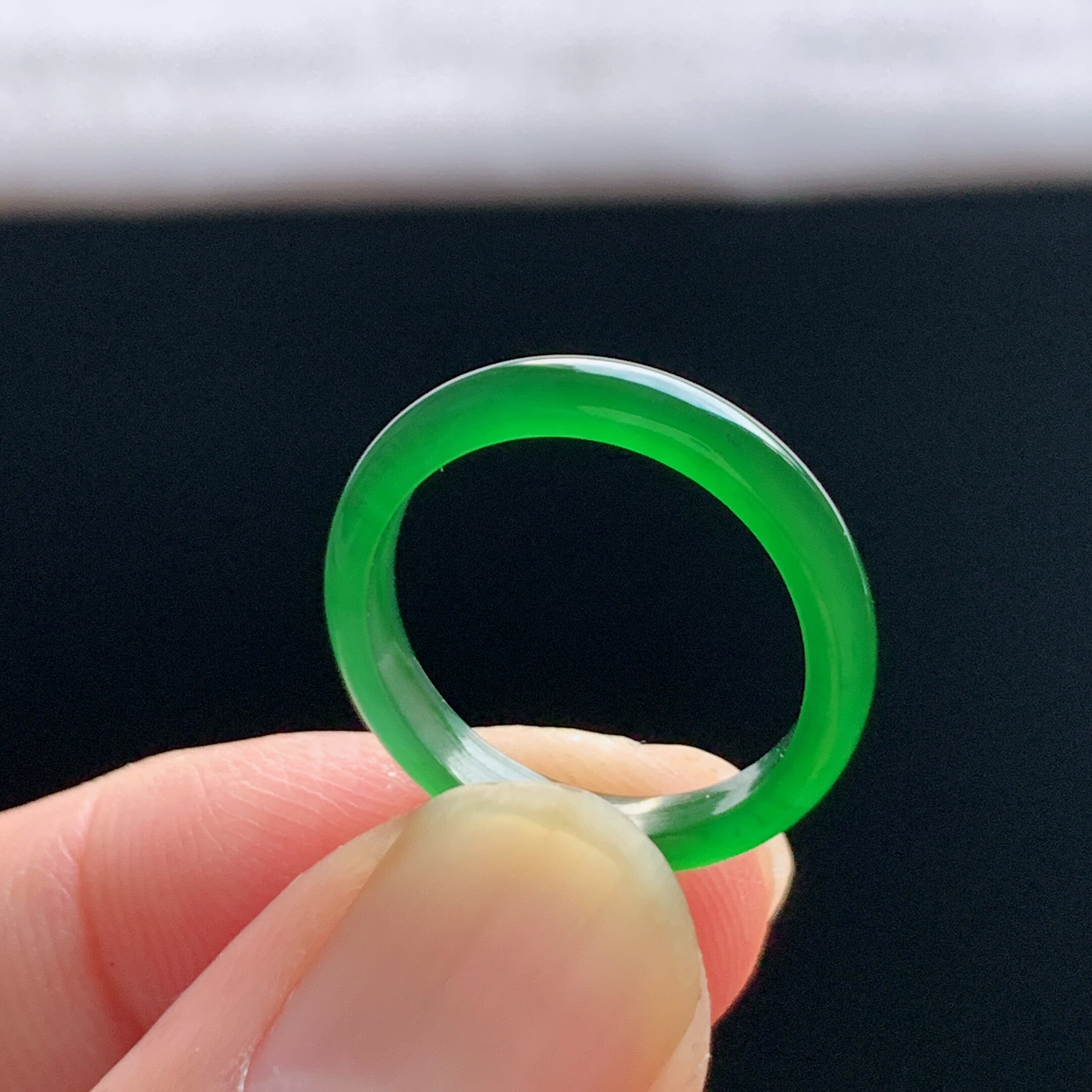 Natural A-grade ice-green jade ring