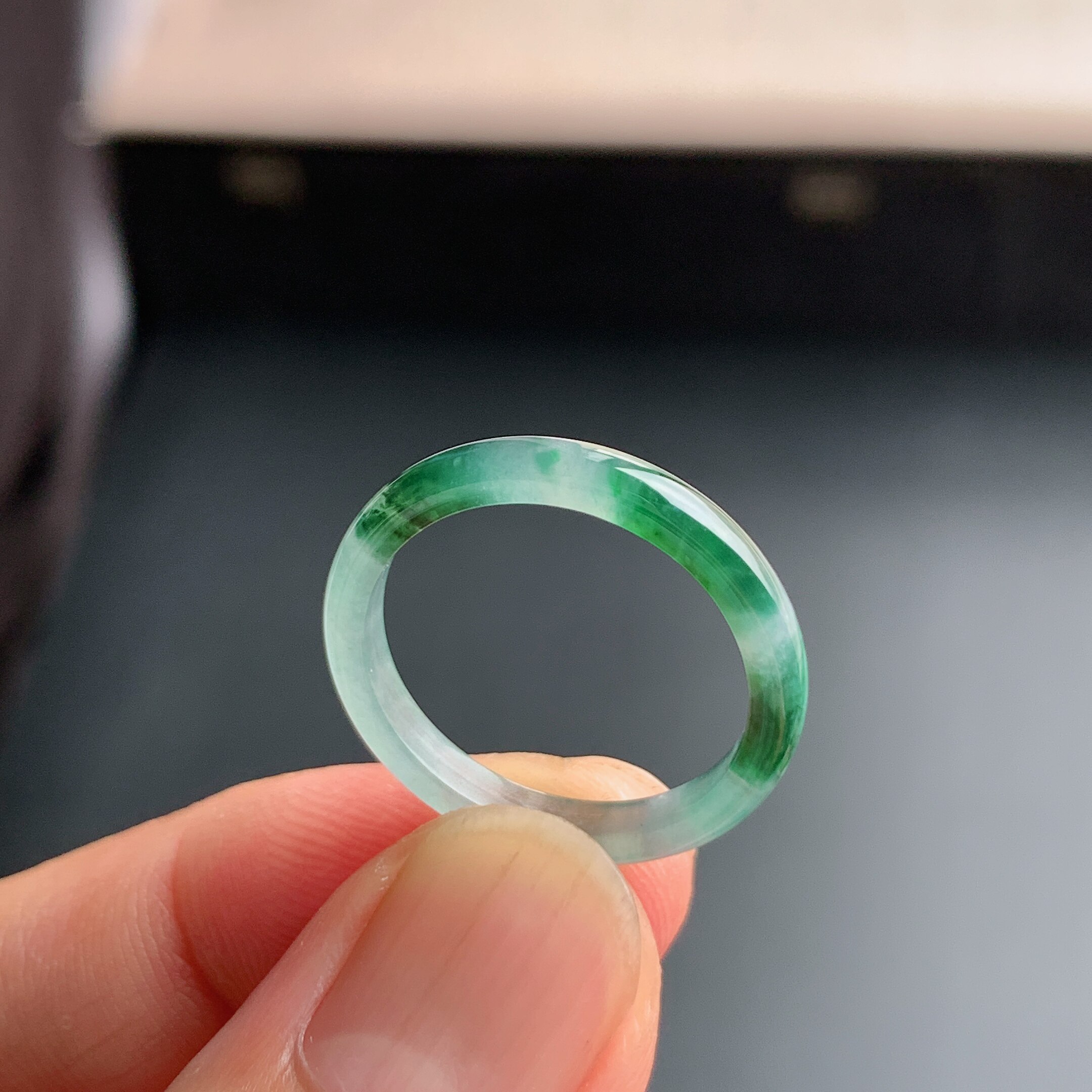 Natural grade A jadeite ice seed floating flower plain ring