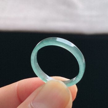 Natural a-grade ice sky blue jade square ring