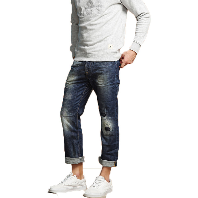 Clear Cabin LEE Men's Style Jeans Blue Straight Drum Tide Washed hole 100 lap casual L13551P59S06