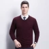 Áo len cổ chữ V nam trung niên Hengyuanxiang màu đỏ của mùa đông năm nay áo len cashmere dày áo len - Áo len Cashmere Áo len Cashmere