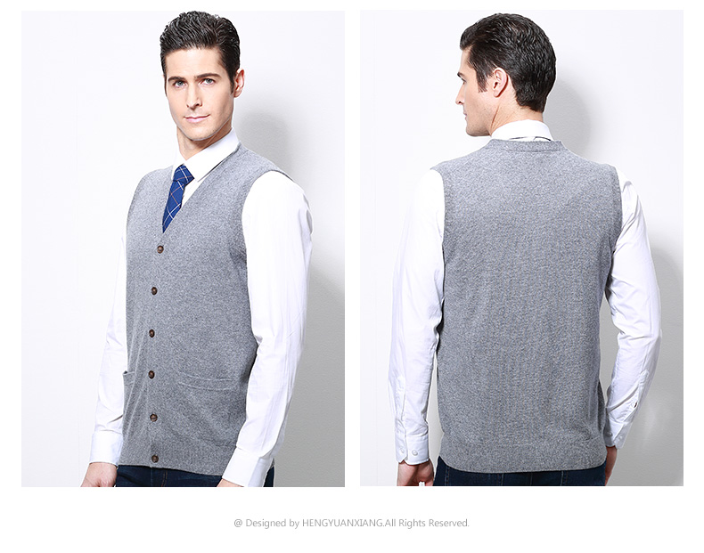 Hengyuan Xiang tinh khiết cashmere vest không tay vest trung niên của nam giới V-Cổ nút cardigan áo len vest mặc