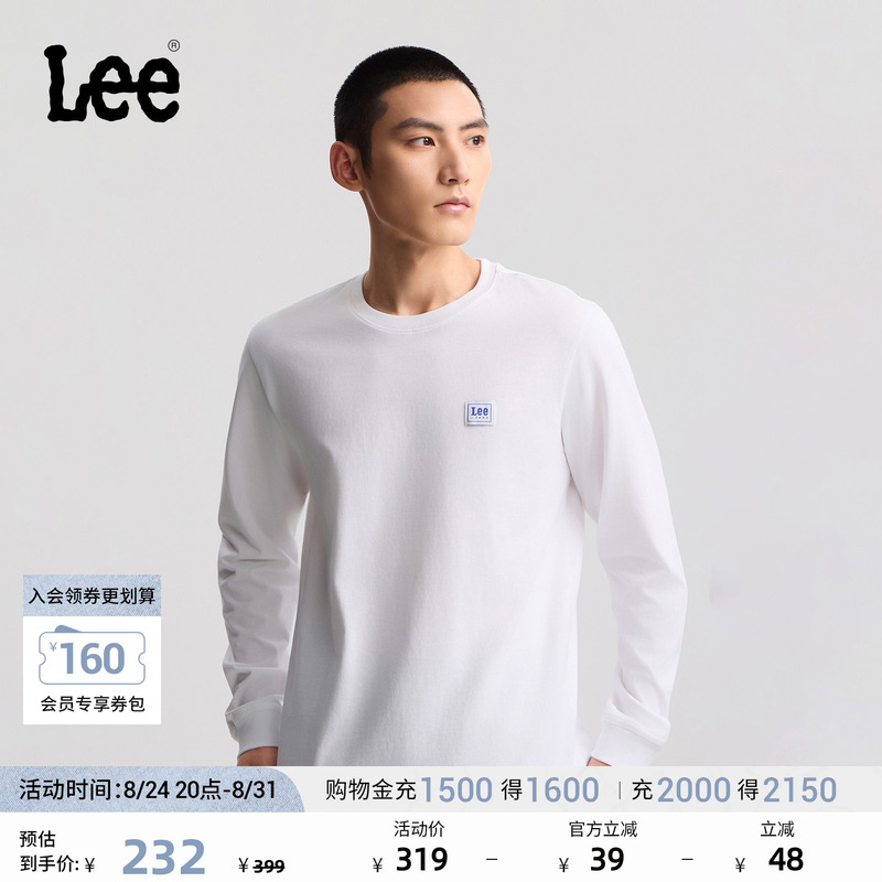 Lee Mall Same Style 26 Spring/Summer New Classic Crew Neck Small Logo Woven Label Lightweight Men's Long-Sleeve T-Shirt Casual Trendy Lee Mall Same Style 26 Spring/Summer New Classic Crew Neck Small Logo Woven Label Lightweight Men's Long-Sleeve T-Shirt Casual Trendy
