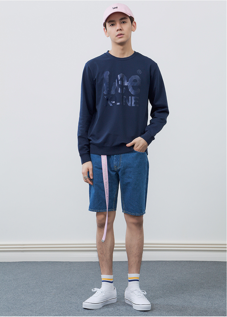 Lee nam 18 mùa xuân và mùa hè mới X-line màu xanh hải quân dài tay áo thun áo len L318892SGB8D áo hoodie màu xanh dương