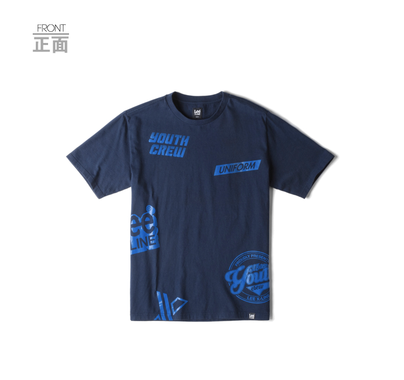 Lee Nam 2018 Mùa Xuân và Mùa Hè Mới X-LINE Màu Xanh Hải Quân Ngắn Tay Áo T-Shirt L319182LQB8D