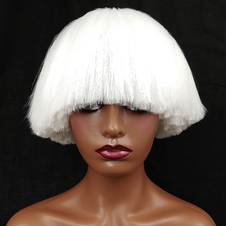 lady gaga broom head wig nightclub stage explosion head fluffy cos wig fluorescent white short hair