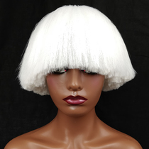 lady gaga sweeps the head wig nightclub stage explosive head fluffy cos wig fluorescent color white short hair