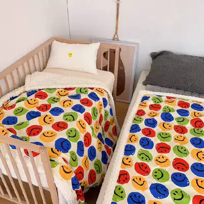 Winter thickened warm bean cashmere blanket ins smiling face newborn children cotton appease blanket Four Seasons nap