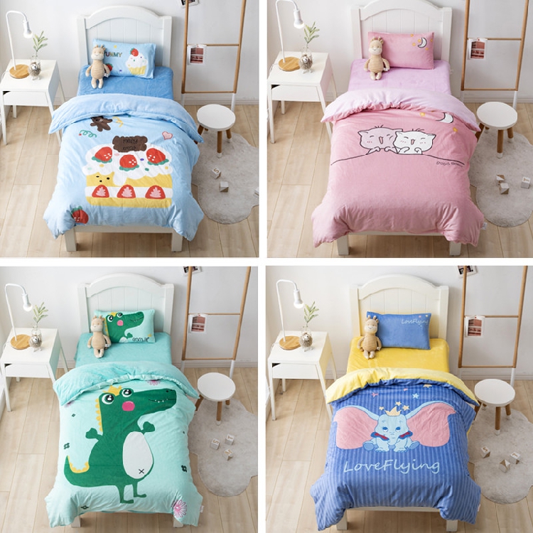 Autumn and winter baby velvet children's quilt three-piece cartoon crystal velvet warm quilt cover kindergarten quilt with core set