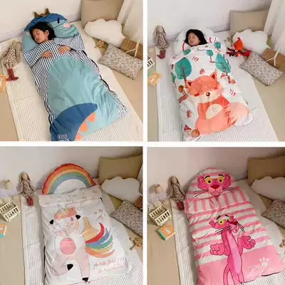 ins autumn and winter Baby Baby Baby velvet sleeping bag cartoon dinosaur pink leopard children's kick can be removed and wash warm quilt