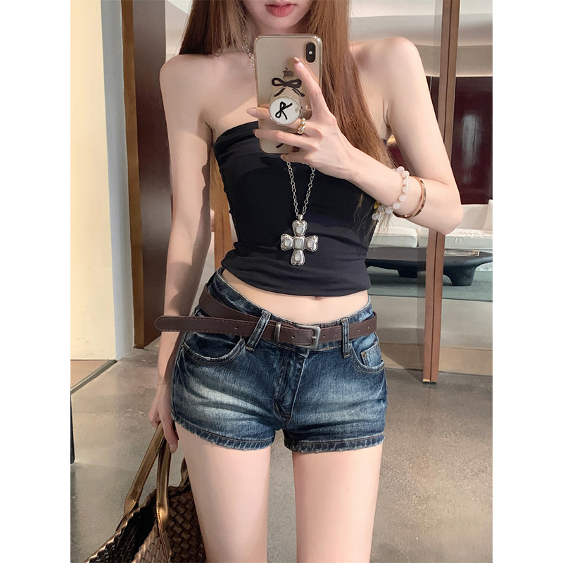 复古重工水洗做旧磨破牛仔短裤女夏季小个子辣妹低腰性感显瘦热裤