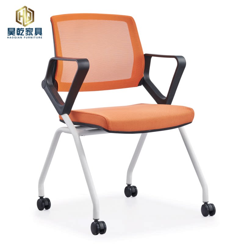 Orange Mesh Meeting Chair Backrest Leaning office chair Folding Staff Training Chair Mobile Meeting Room Negotiation Chair