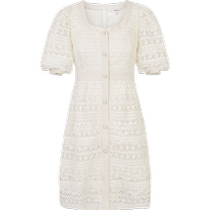 Zoya Weekend 24 Summer New U-neck Puff Sleeve Button Palace Style Hollow Lace Dress EJWEBD12