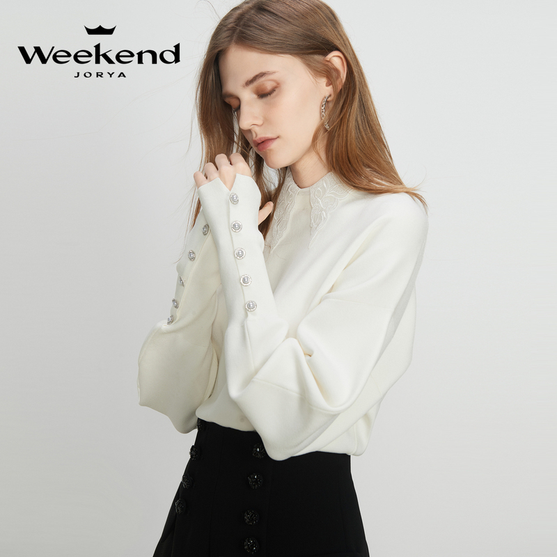 [Hot-Selling Upgrade] Zhuoya Weekend New Embroidered Lace Collar Sweater with Diamond Embellished Cufflinks