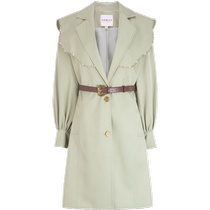 Zoya Weekend 2023 Autumn New Commuting Shawl Petal Collar Lantern Sleeve Belt Mid-Length Windbreaker EJWDR43