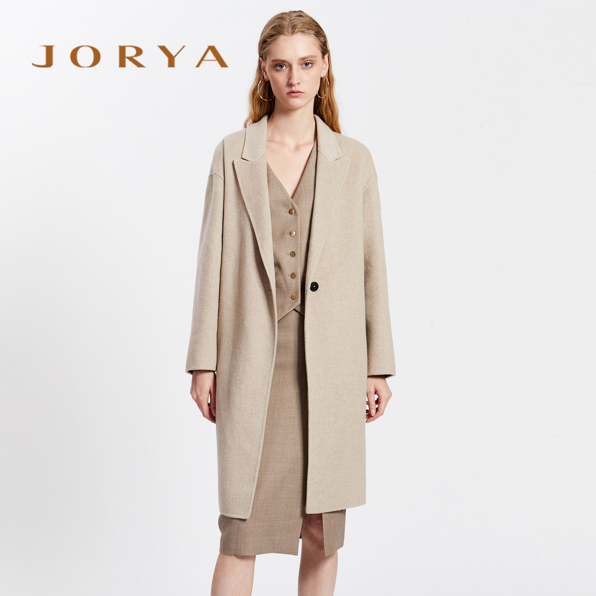 JORYA mall with the same autumn and winter suits over the top of a grain button with a long cashmere coat N141303C-Taobao