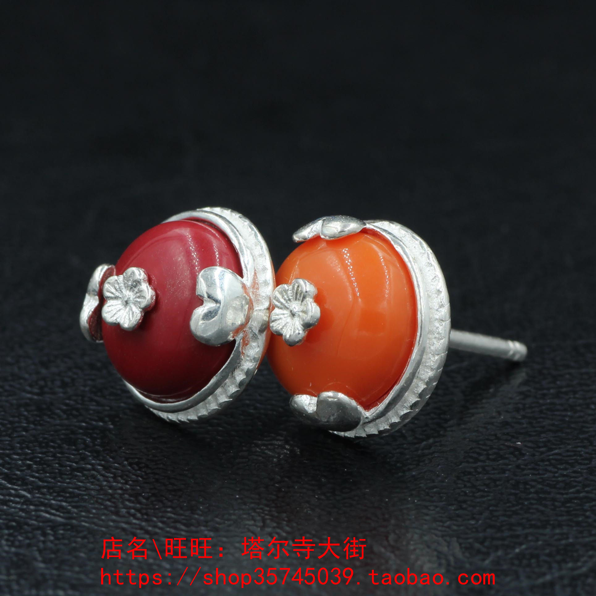 Tibetan pure silver earrings earbuckle tumble headdress set with simulated gems hidden style