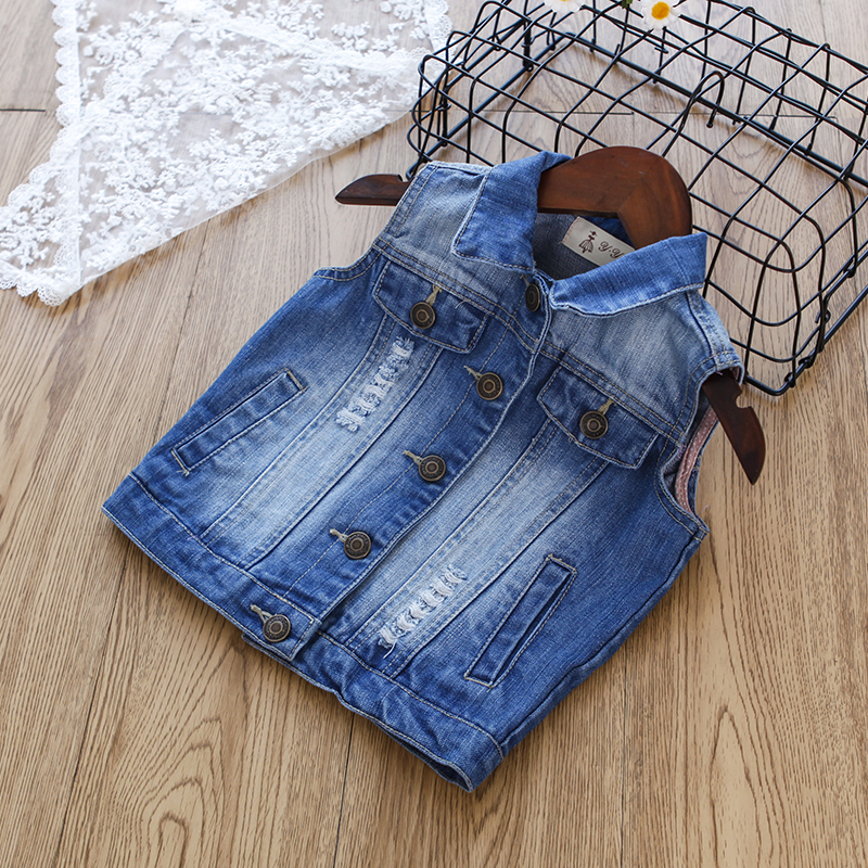 Trẻ em Châu Âu và Mỹ denim giản dị vest cô gái thêu pansy vest 2018 sản phẩm mới