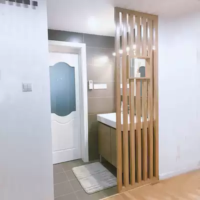 Nordic wash table partition partition bathroom sink entrance solid wood grille dry and wet area hand wash panel screen