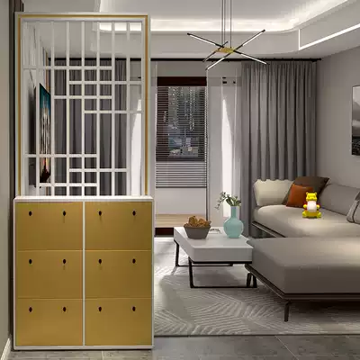 Solid wood partition cabinet shoe cabinet light luxury porch cabinet into the living room minimalist Nordic art screen partition Wood grille
