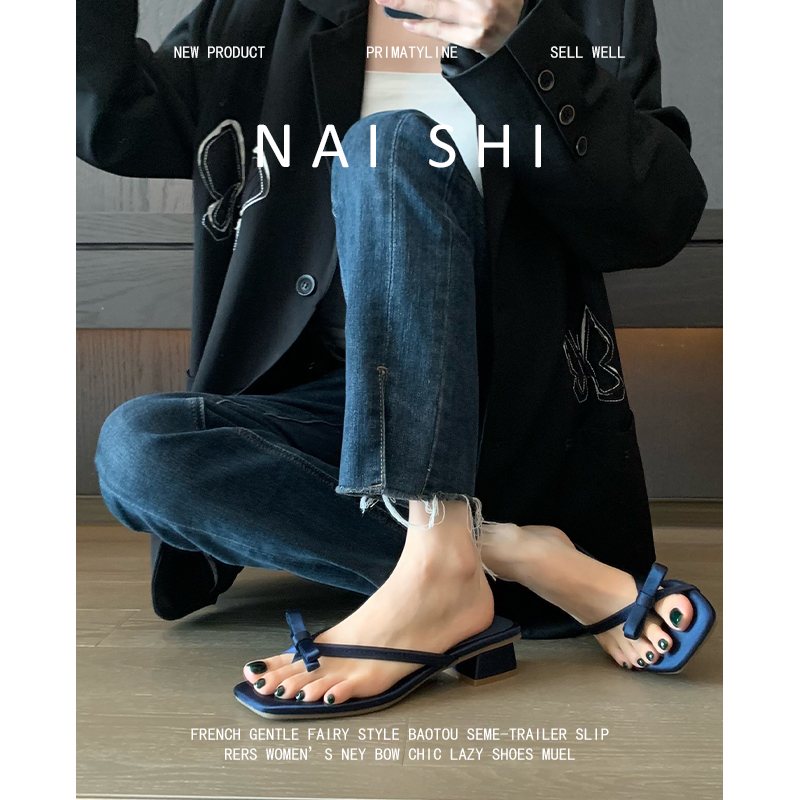 Sheepskin Version! Square-Toe Bow Thong Sandals for Women, Summer Evening Style, Suitable with Dresses, Slippers, Chunky Heel Flip-Flops Sheepskin Version! Square-Toe Bow Thong Sandals for Women, Summer Evening Style, Suitable with Dresses, Slippers, Chunky Heel Flip-Flops