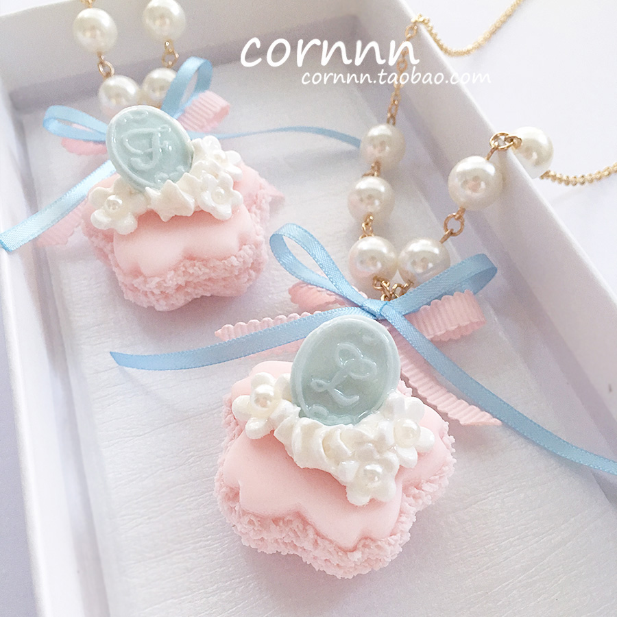 cornnn hand crafted cherry blossom macaron English Alphabet Necklace