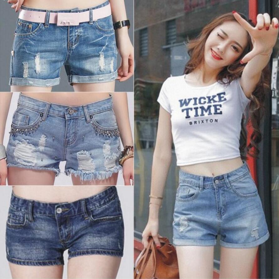 Cửa hàng vật lý gian hàng cung cấp bán buôn 2018 mùa xuân và mùa hè phụ nữ mới của denim quần short thời trang kích thước lớn nữ jeans quần jean baggy nữ