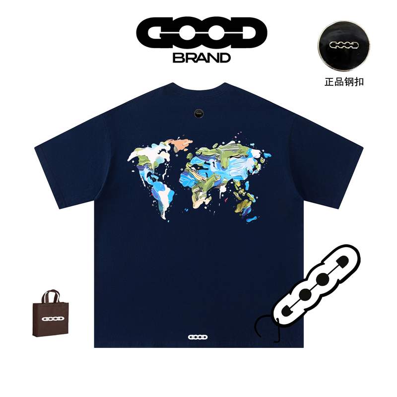 Goodbrand Official Website Genuine High-End Printed Short-Sleeve T-Shirt Pure Cotton Couple Wear Trendy Brand Summer Splash-Ink Map