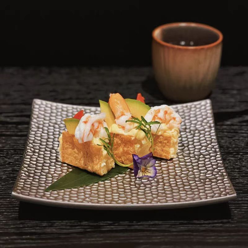 Creative Ceramic Edge Square Plate Sushi Plate Barbecue Plate Tempura Compass Sashimi Plate Roasted Bird Plate Japanese Tableware