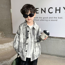 Garçon Shirt Spring Long Sleeve Pure Cotton Boy Vêtements Zdyeing Printemps Automne Neckline Version coréenne Small Children Spring Dress 2024 New Tide