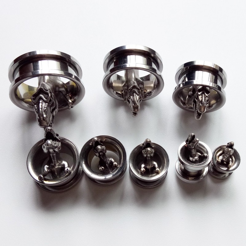 European and American Stainless Steel Pulley Ear Expander Cast Steel Dinosaur Personalized Auricle Hypoallergenic Ear Expander Punk Jewelry