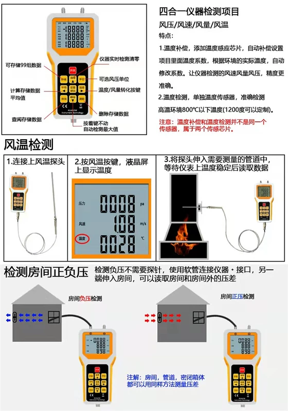 Máy đo tốc độ gió, áp suất gió và thể tích không khí máy kiểm tra áp suất tốc độ dòng chảy