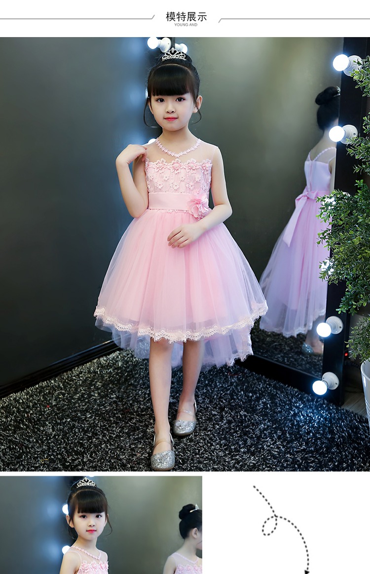 Công chúa váy cô gái fluffy sợi trẻ em ăn mặc nhỏ chủ trang phục piano hoa cô gái trắng trailing váy cưới mùa hè thời trang trẻ em
