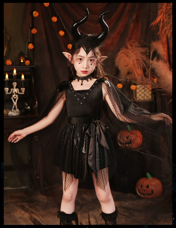Halloween trẻ em trang phục cosplay phù thủy nhập vai cô gái ma cà rồng đêm quốc đầm