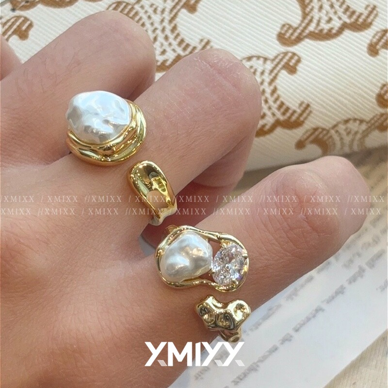 Vintage Gold-Plated High-Retention Color Baroque Irregular Pearl Open Ring for Women, Niche Design, Old Money Light Luxury, Korean Style Vintage Gold-Plated High-Retention Color Baroque Irregular Pearl Open Ring for Women, Niche Design, Old Money Light Luxury, Korean Style
