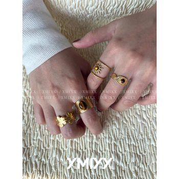 Xmixx vintage tiger eye stone open ring