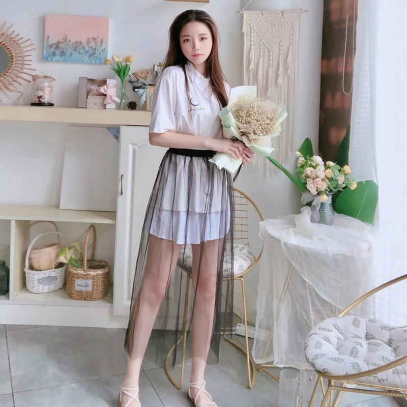 Mesh Skirt, Single Layer, Transparent, Slimming, Versatile, Mid-Length, Outer Wear, See-Through Fairy Long Skirt, Sun Protection, Mosquito Protection Petticoat