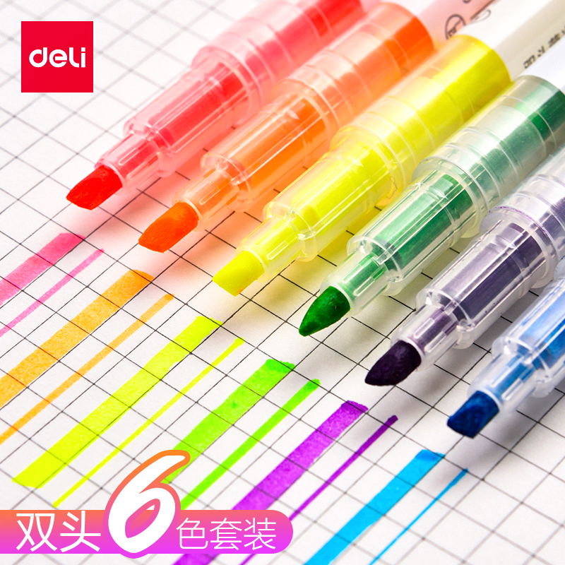 Able stationery fluorescent pen Colour mark pen double head Ying light set of silver light pen student used as industry note flash pen hand account pen single word pen coarse scratcher key suit note pen color