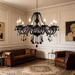 Black Crystal Lamp, Simple European-Style Crystal Chandelier, Living Room Dining Room Lamp, Bedroom Lamp, Led Lighting Fixtures with Lampshade