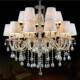 Simple Modern Cognac-Colored Candle Crystal Chandelier with Lampshade for Bedroom, Living Room, Dining Room, Clothing Store Lighting Fixtures