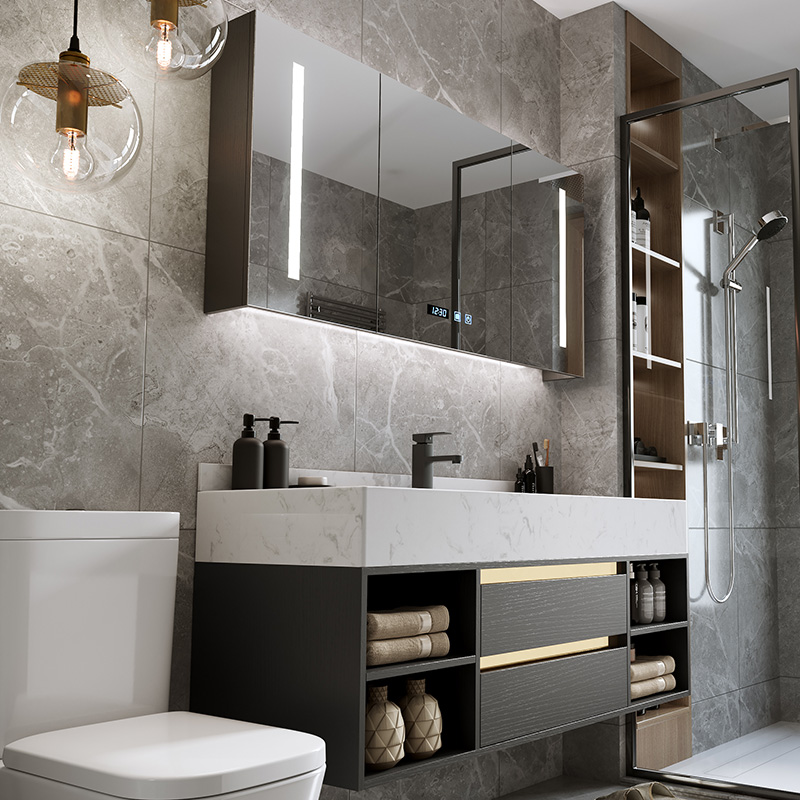 Light Extravagant Rock Integrated Bath Room Cabinet Combo Mirror Cabinet Modern Minima Hand Wash Wash Face Dressing Room Wash Table Basin Suit
