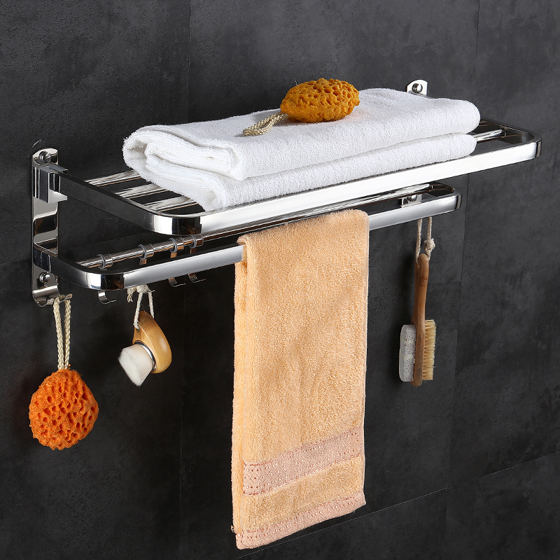 304 stainless steel towel rack Hole-free bathroom powder room shelf Wall-mounted bathroom toilet bath towel rack