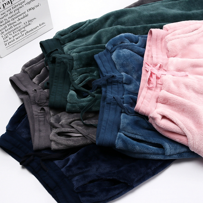 Flannel couple quần ngủ nam và nữ mùa thu đông dày cộng với nhung ấm chân gần quần san hô lông cừu nhà quần quần short nữ
