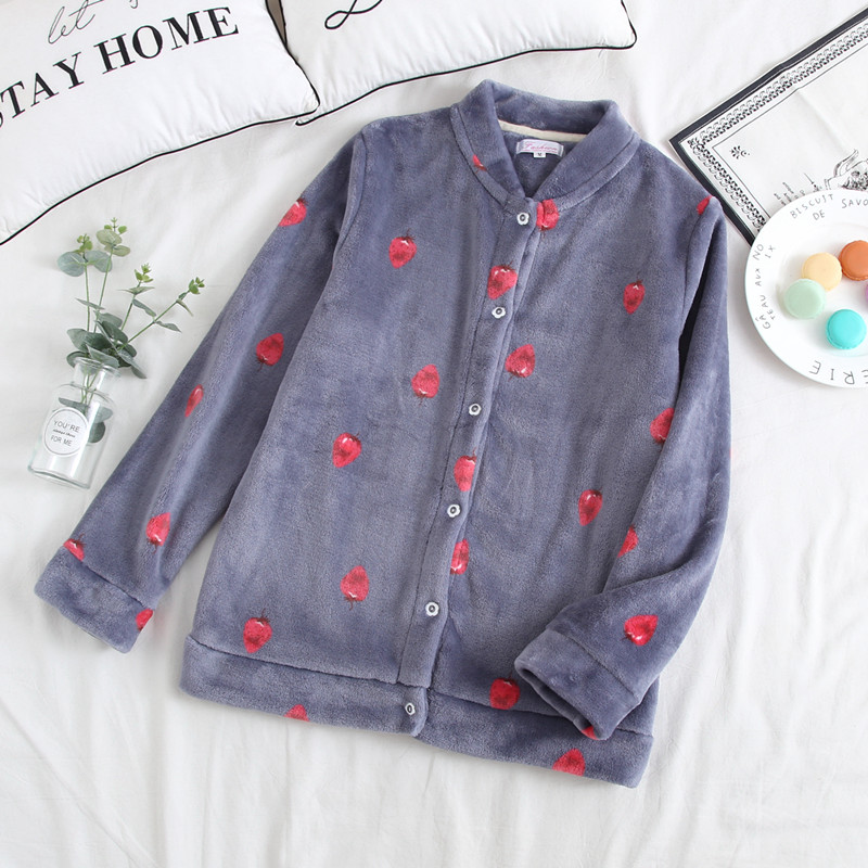 Flannel đồ ngủ đơn mảnh hàng đầu của phụ nữ mùa thu và mùa đông mà không có cổ áo san hô lông cừu dịch vụ nhà dày cộng với nhung vòng cổ đồ lót nhiệt đồ bộ nam