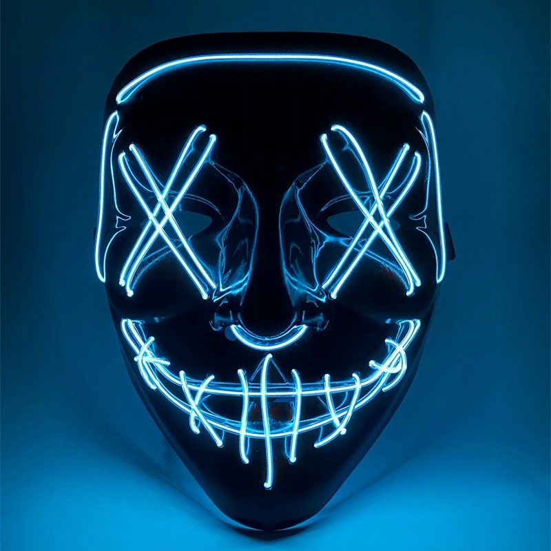 Halloween LED Cold Light Mask Screenplay Kill Wolverine Kill Nets Red Party Bungee Tide Play Shivering Voice V Luminous Full Face-Taobao