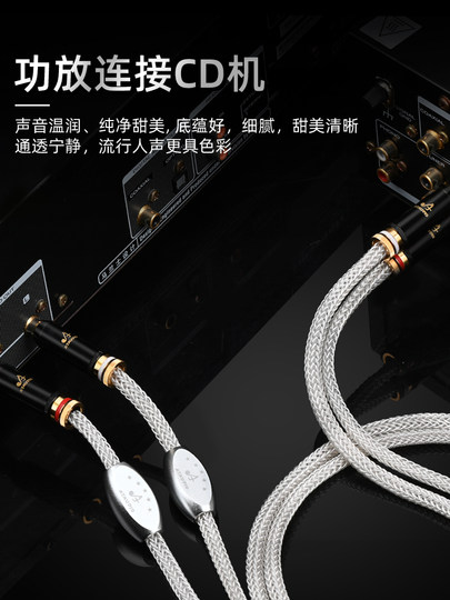 进口单晶银信号线HiFi双莲花CD功放音响镀银RCA发烧音频信号线